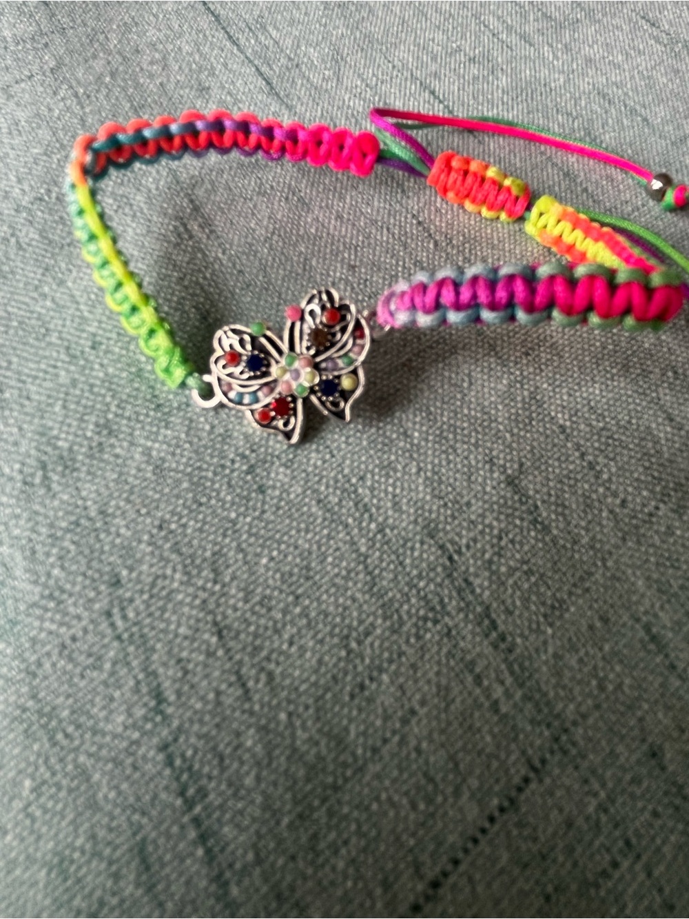 Source Unknown Kids Neon Rainbow Macrame Bracelet with Butterfly Charm